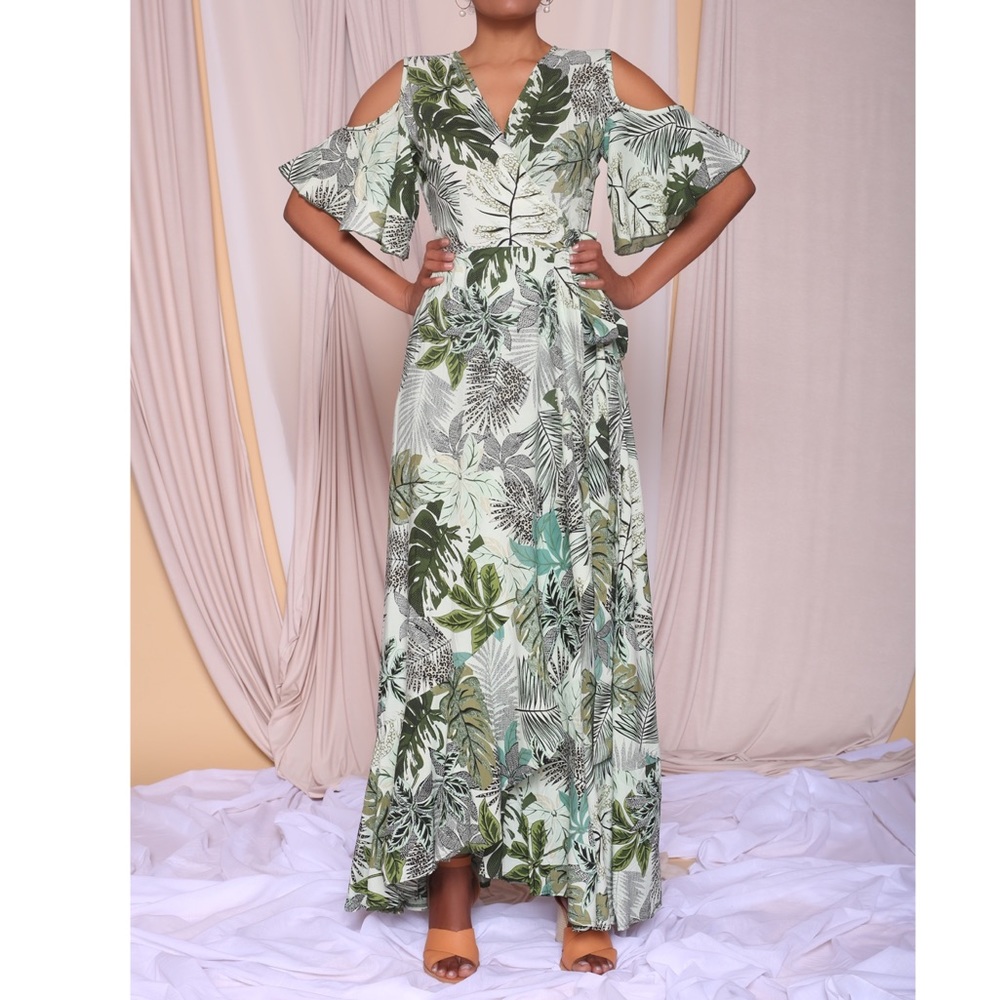 Floral Print  Wrap Maxi Dress luxury resort
